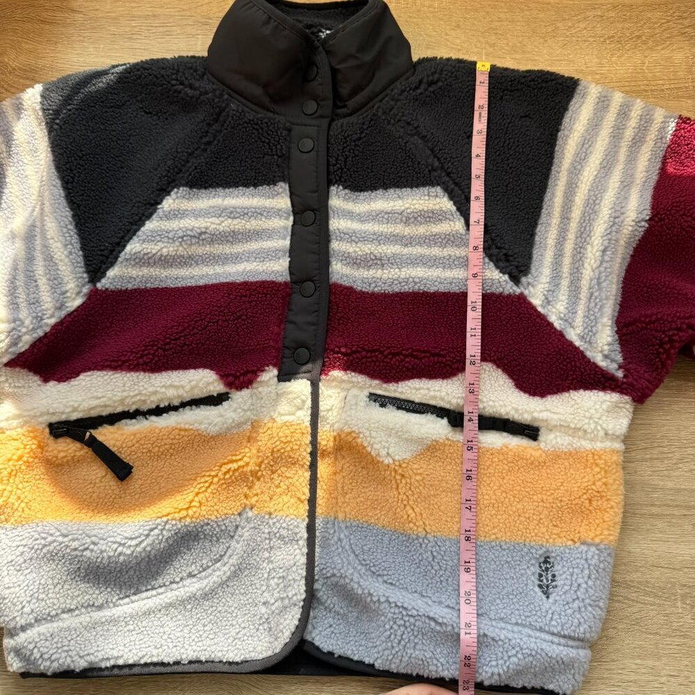 Free People Movement Hit The Slopes Printed Fleece Jacket Papaya Stripe Small - Picture 9 of 13